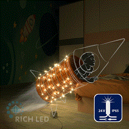 Светодиодная уличная гирлянда нить Rich LED RL-S10CF-24V-CW/WW низковольтная 10м (из 2-х по 5м), 24 В, IP65, теплый свет, белый провод, мерцание, без трансформатора