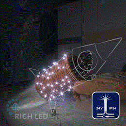 Светодиодная уличная гирлянда нить Rich LED RL-S10CF-24V-T/W низковольтная IP54 10м (из 2-х по 5м), 24 В, белая, мерцающая, прозрачный провод, без трансформатора