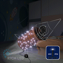 Светодиодная уличная гирлянда нить Rich LED RL-S10CF-24V-B/W 10м (из 2-х по 5м), IP54 24 В, низковольтная белая, черный провод, мерцающая, без трансформатора