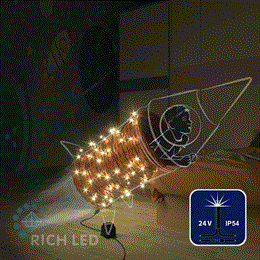 Светодиодная уличная гирлянда нить Rich LED RL-S10CF-24V-B/WW IP54 10м (из 2-х по 5м), 24 В, низковольтная белая теплая, черный провод, мерцающая, без трансформатора