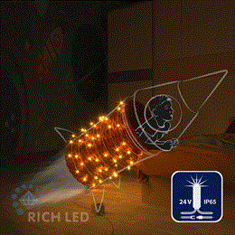 Светодиодная уличная гирлянда нить Rich LED RL-S10CF-24V-CT/Y IP65 10 м (из 2-х по 5м), 100 LED, 24В, низковольтная соединяемая, влагозащитный колпачок, желтая, мерцающая, прозрачный провод, без трансформатора