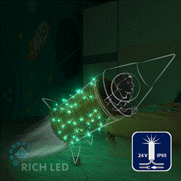 Светодиодная уличная гирлянда нить Rich LED RL-S10CF-24V-CW/G IP65 10 м (из 2-х по 5м), 100 LED, 24В, низковольтная соединяемая, влагозащитный колпачок, зеленый свет, мерцающая, белый провод, без трансформатора