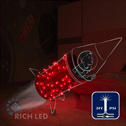 Светодиодная уличная гирлянда нить Rich LED RL-S10CF-24V-T/R IP54 10 м (из 2-х по 5м), 100 LED, 24В, низковольтная соединяемая, влагозащитный колпачок, красный свет, мерцающая, прозрачный провод, без трансформатора