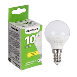 Лампа светодиодная GENERICA G45, 10 Вт, шар, 3000 К, E14, 230 В, LL-G45-10-230-30-E14-G