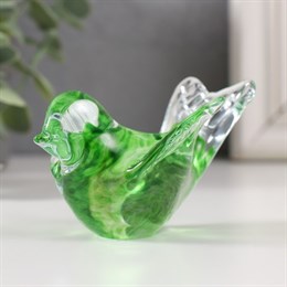 Сувенир стекло в стеклокрошку "Птичка зеленая" 10х7х4,5 см