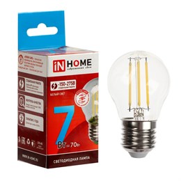 Лампа светодиодная IN HOME LED-ШАР-deco, 7 Вт, 230 В, Е27, 4000 К, 810 Лм, прозрачная