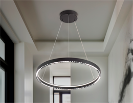 Люстра светодиодная кольцо 60см подвесная рассеянный+направленный свет черная высота до 60см в гостиную, на кухню, в офис 35Вт 3000-6400К