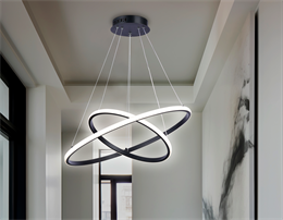 Люстра подвесная светодиодная 2 кольца сатурн черная/белая D60см 45Вт 4200Вт длина до 1,2м над столом, для кухни, для гостиной, для спальни, для прихожей