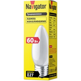 Лампа накаливания «свеча» d35мм E27 60Вт 220-230В матовая белая Navigator