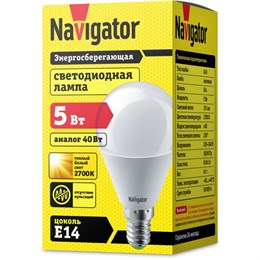 Светодиодная лампа шар Navigator 94 476 NLL-P-G45-5-230-2.7K-E14
