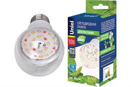 LED-A60-10 Лампа светодиодная для растений W-SPFB-E27-CL PLP30WH  прозрачная. Спектр для фотосинтеза Uniel