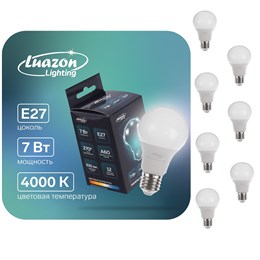 Лампа cветодиодная 7шт  Luazon Lighting, A60, 7 Вт, E27, 630 Лм, 4000 К, дневной свет