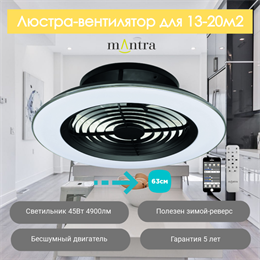 Люстра вентилятор потолочный  63X16 СМ IP20 13-20 м2 LED с пультом ДУ;приложение;Bluetooth двигатель DC-бесшумный черный