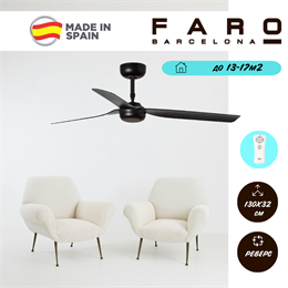 Потолочный вентилятор Faro Barcelona  130X32,2 СМ IP20 13-17 м2 с пультом ДУ 6 скоростей  двигатель DC-бесшумный черный