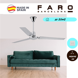 Потолочный вентилятор Faro Barcelona  140X48,3 СМ IP20 18-25 м2 настенный переключатель 5 скоростей  двигатель AC-стандарт хром