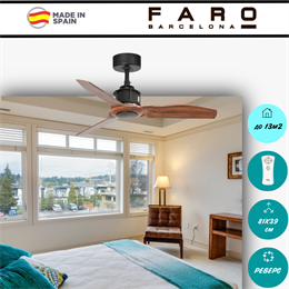 Потолочный вентилятор Faro Barcelona  81X39 СМ IP20 13 м2 с пультом ДУ 6 скоростей  двигатель DC-бесшумный черный/коричневый