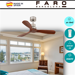 Потолочный вентилятор Faro Barcelona  107X34 СМ IP20 13 м2 с пультом ДУ 6 скоростей  двигатель DC-бесшумный никель/коричневый