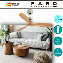 Потолочный вентилятор Faro Barcelona  107X34 СМ IP20 13 м2 с пультом ДУ 6 скоростей  двигатель DC-бесшумный никель/светло-коричневый