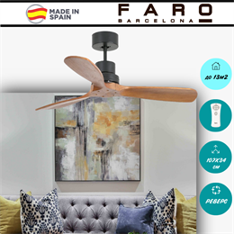 Потолочный вентилятор Faro Barcelona  107X34 СМ IP20 13 м2 с пультом ДУ 6 скоростей  двигатель DC-бесшумный черный/коричневый