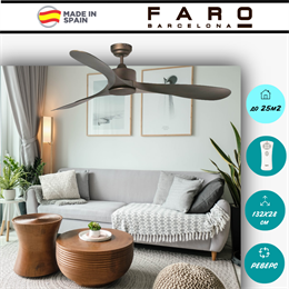 Потолочный вентилятор Faro Barcelona  132X28,5 СМ IP20 18-25 м2 с пультом ДУ 3 скорости  двигатель AC-стандарт коричневый