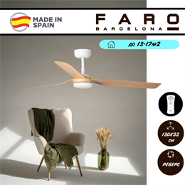 Потолочный вентилятор Faro Barcelona  130X32,2 СМ IP20 13-17 м2 с пультом ДУ 6 скоростей  двигатель DC-бесшумный белый/клен