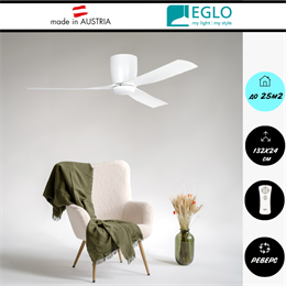 Люстра вентилятор потолочный 132X24,2 СМ IP20 LED 17-25 м2 с пультом ДУ 5 скоростей двигатель DC-бесшумный белый eglo_35087
