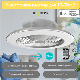 Люстра вентилятор потолочный  73,5X19,5 СМ IP20 13-20 м2 LED с пультом ДУ;приложение;Bluetooth двигатель DC-бесшумный серый