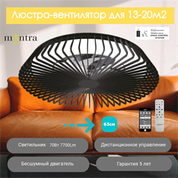 Люстра вентилятор потолочный  63X18,6 СМ IP20 13-20 м2 LED с пультом ДУ;приложение;Bluetooth двигатель DC-бесшумный черный