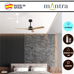 Люстра вентилятор потолочный 122,1X31,2-43,7 СМ IP20 13-20 м2 LED приложение,с пультом ДУ двигатель DC-бесшумный черный/дерево mantra_8716