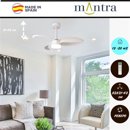 Люстра вентилятор потолочный 92,5X43,5 СМ IP20 13-20 м2 LED с пультом ДУ двигатель DC-бесшумный белый/белый mantra_8700