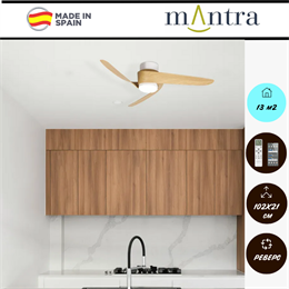 Люстра вентилятор потолочный 102X21,5 СМ IP20 13 м2 LED с пультом ДУ двигатель DC-бесшумный белый/дерево mantra_8713
