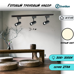 Трековые светильники светодиодные набор черный 1м 3X10Вт 3000К 2TRA споты 13X5см TR3310M-1m-b-3000