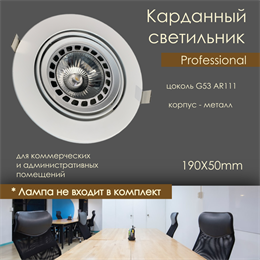 Светильник карданный встраиваемый круглый G53 AR111 190мм белый поворотный svetlon_dw1121r_w
