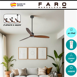 Потолочный вентилятор Faro Barcelona 128X64 СМ IP20 13-17 м2 с пультом ДУ 6 скоростей двигатель DC-бесшумный черный/коричневый 33395