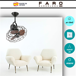 Потолочный вентилятор Faro Barcelona 43X50,5 СМ IP20 13 м2 настенный переключатель 3 скорости двигатель AC-стандарт черный/коричневый 33715