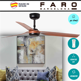 Потолочный вентилятор Faro Barcelona  130X32,2 СМ IP20 13-17 м2 с пультом ДУ 6 скоростей  двигатель DC-бесшумный черный/коричневый 33817