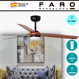 Люстра вентилятор потолочный Faro Barcelona 130X32,2 СМ IP20 13-17 м2 LED с пультом ДУ двигатель DC-бесшумный черный/коричневый 33817-21