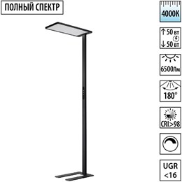 Торшер светодиодный диммир. полного спектра Novotech Studi 359974 черный IP20 LED 50W+50W 180-265V 4000K 6500Лм 359974