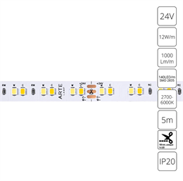 Светодиодная лента 24V 12W/m mix 2700-6000К 5м A2414010-01-mix
